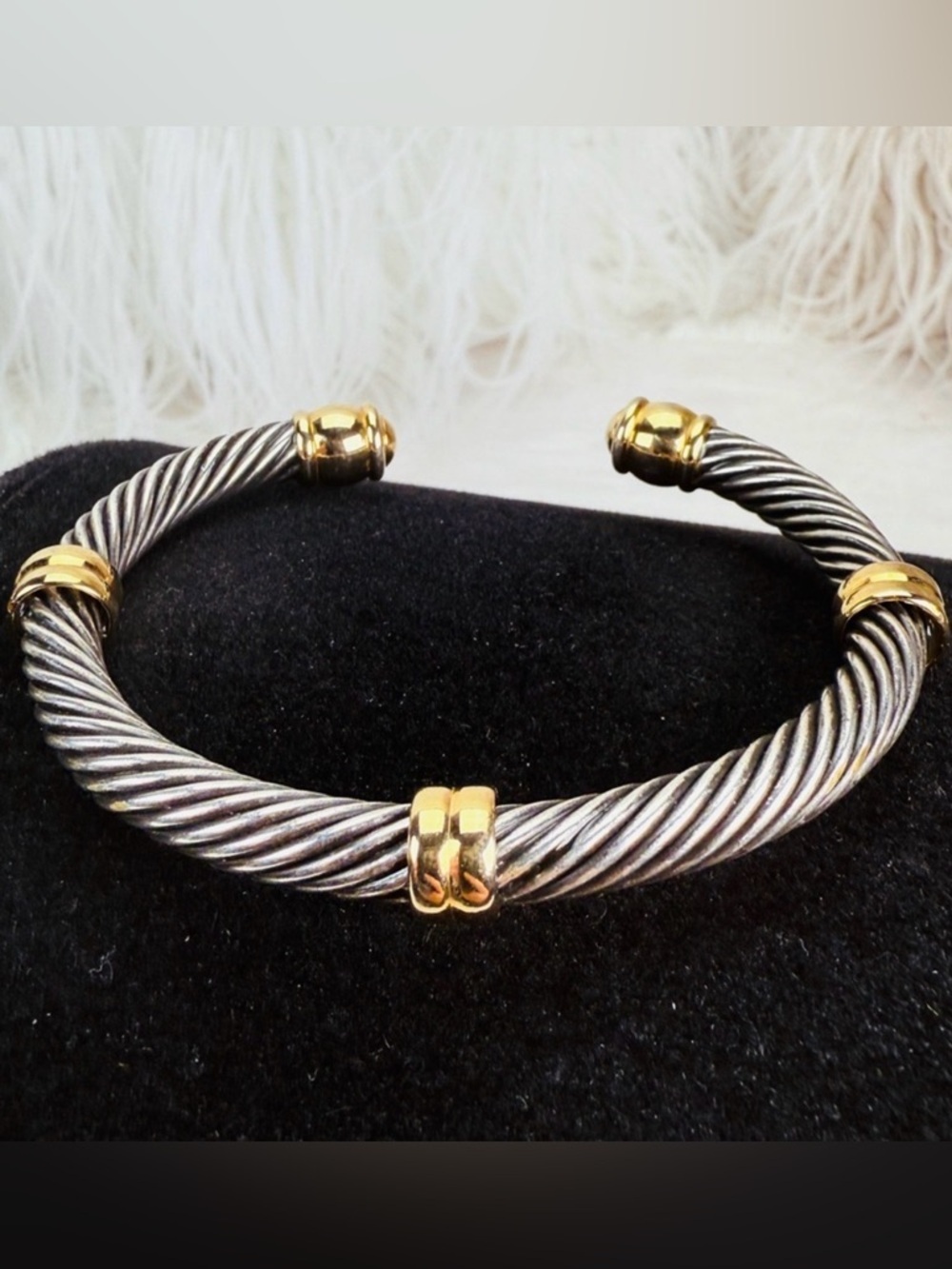 Aged Silvertone, goldtone vintage twisted cuff bracelet